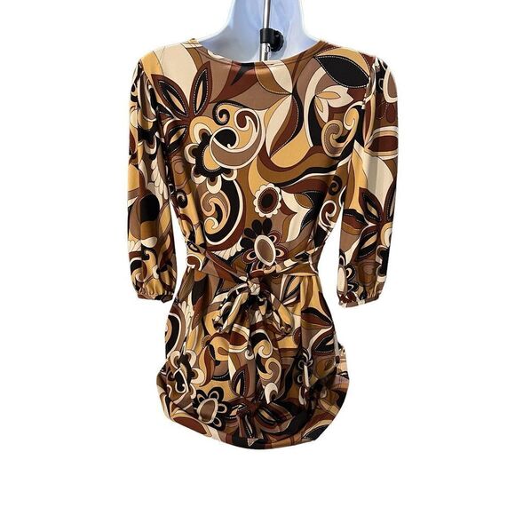 Pretty Girl Women's Boho Brown Floral Mini Dress‎ Sz M - Picture 4 of 5